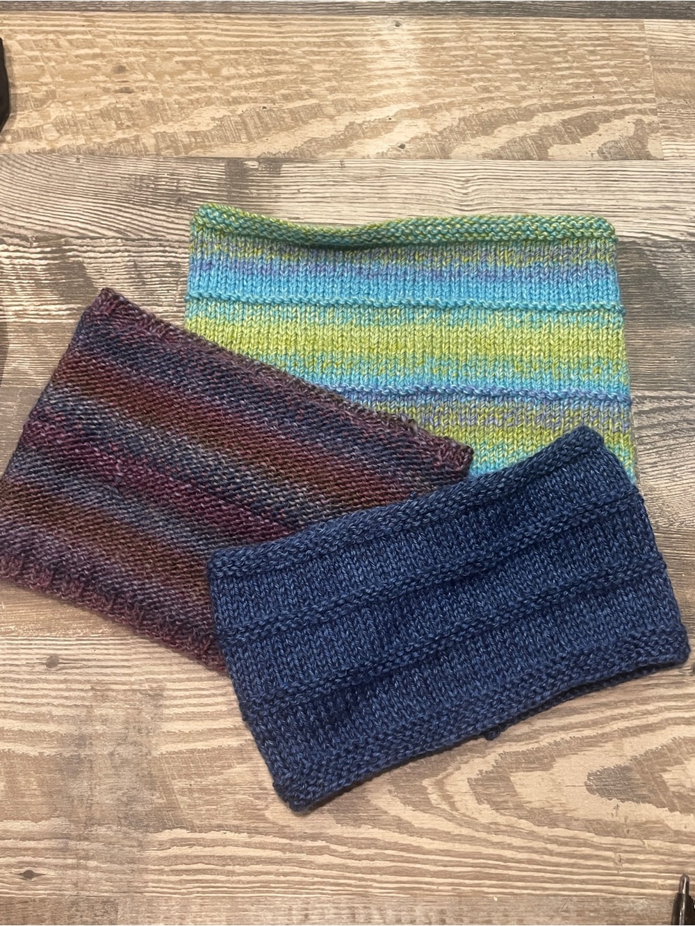 Women’s Handmade Knit Neck Warmers - Blue, Multicolor, and Maroon Set